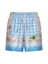 Casablanca Light Blue Shorts With All-over Graphic Print In Le Plongeon