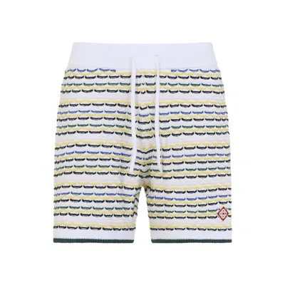 Casablanca Men White Crochet Cotton Tuck Stitch Shorts In Multi