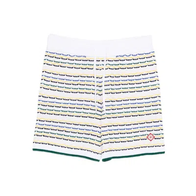 Casablanca Men White Crochet Cotton Tuck Stitch Shorts In Multi