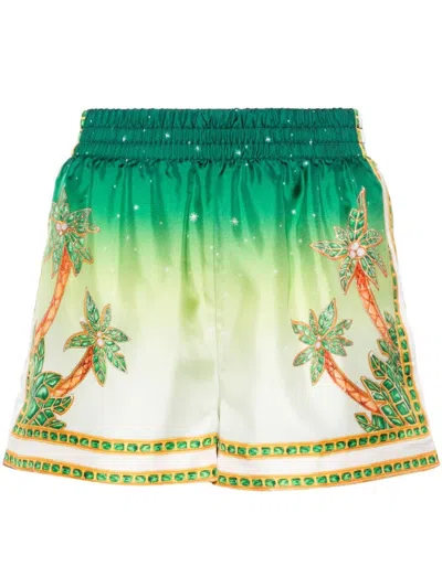 Casablanca Women's Silk Ombré Palm Shorts In Green