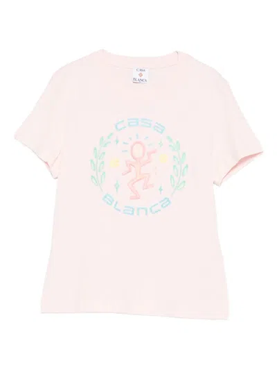 Casablanca Short-sleeve Crew Neck T-shirt With Front Print In Pink