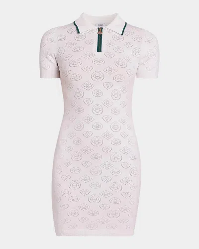 Casablanca Short-sleeve Monogram Pointelle Knit Mini Polo Dress In Pink