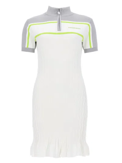 Casablanca Short-sleeve Ribbed Knit Half-zip Dress In Pattern