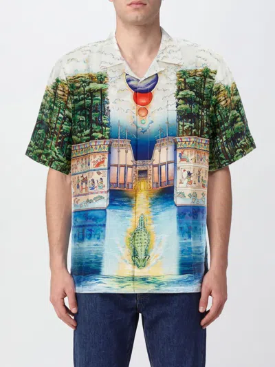 Casablanca Short-sleeved Graphic Print Silk Shirt With Cuban Collar In Multi