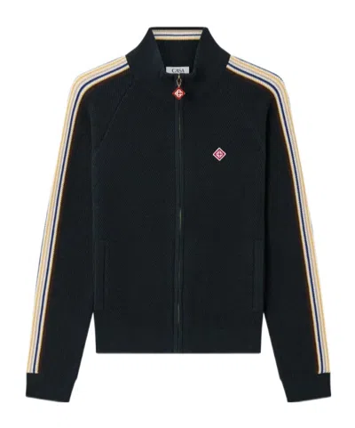 Casablanca Sidestripe Zipup Knit Track Jacket In Black
