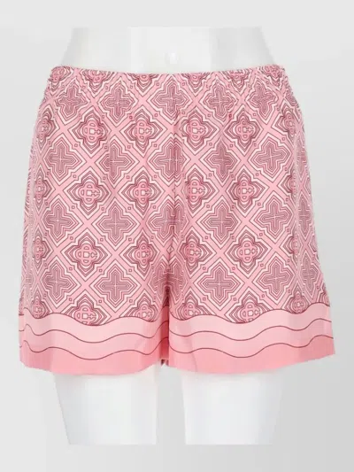 Casablanca Silk Monogram Print Shorts With Wavy Hem Detail In Pink