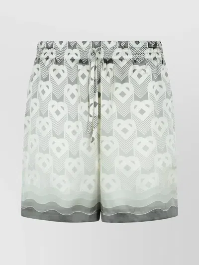 Casablanca Silk Bermuda Shorts Geometric Pattern In White