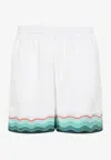 Casablanca Silk Twill Drawstring Shorts With Graphic Print In White
