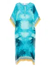 Casablanca Caustic Emblem Kaftan Dress In Blue And Gold In Blue