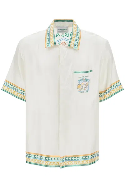 Casablanca Silk Crayon Temple Tennis Club Shirt In Neutral