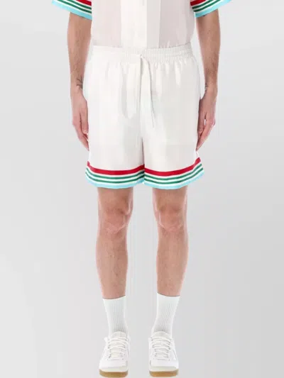 CASABLANCA SILK EMBROIDERED STRIPED SHORTS