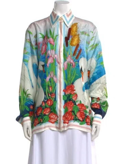 Pre-owned Casablanca Silk Floral Print Top In Multicolor