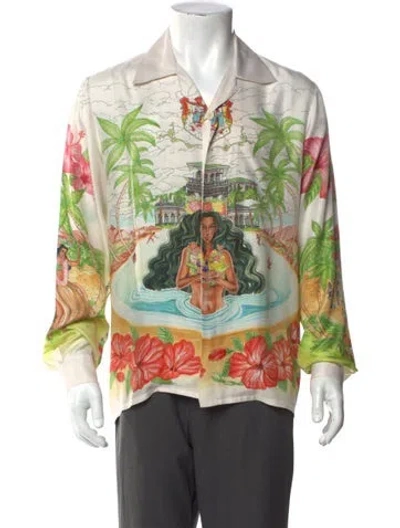 Pre-owned Casablanca Silk Graphic Print Dress Shirt In Neutrals