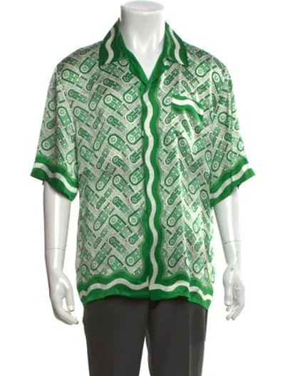 Pre-owned Casablanca Silk Graphic Print Shirt In Green/white