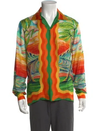 Pre-owned Casablanca Silk Graphic Print Shirt In Orange