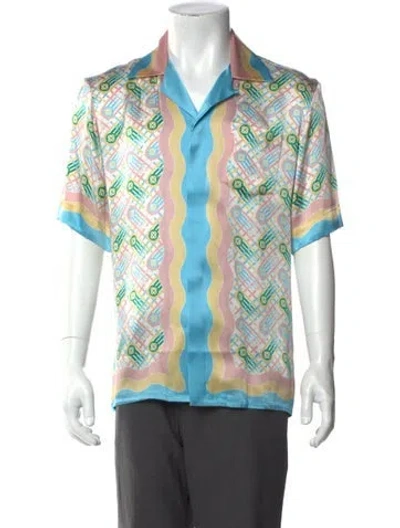 Pre-owned Casablanca Silk Graphic Print Shirt W/ Tags In White