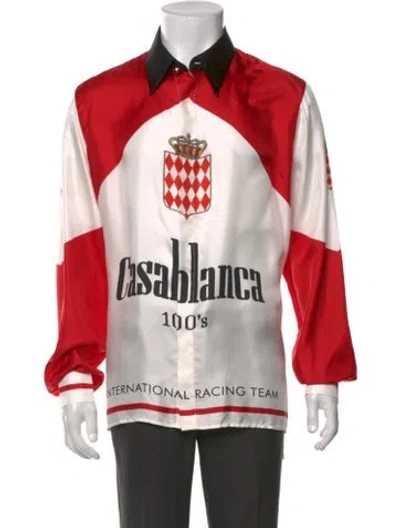 Pre-owned Casablanca Silk Graphic Print Shirt In White
