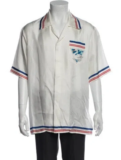 Pre-owned Casablanca Silk Graphic Print Shirt In White