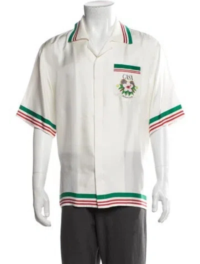 Pre-owned Casablanca Silk Graphic Print Shirt In White