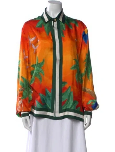 Pre-owned Casablanca Silk Graphic Print Top In Green/orange