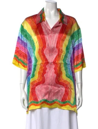 Pre-owned Casablanca Silk Graphic Print Top In Red