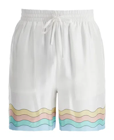 Casablanca Silk Mini Shorts With Drawstrings For Men In White