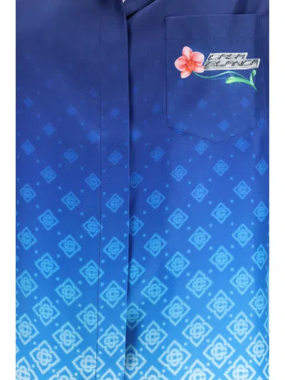 Casablanca Silk Orchid Monogram Polo In Blue