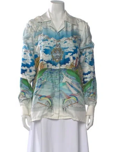 Pre-owned Casablanca Silk Printed Blouse In Blue