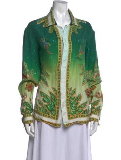 Pre-owned Casablanca Silk Printed Button-up Top In Green