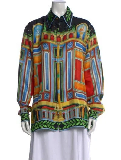 Pre-owned Casablanca Silk Printed Top In Blue