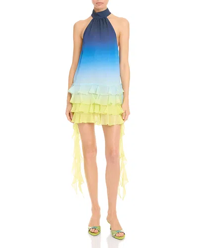 Casablanca Silk Ruffle Dress In Blue