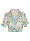 Casablanca Ladies Multicolor Ping Pong Silk Cropped Shirt In Multicolor