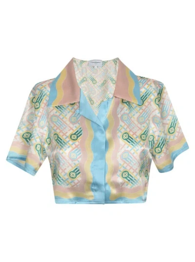 Casablanca Silk Satin Finish Cropped Shirts In Multicolor