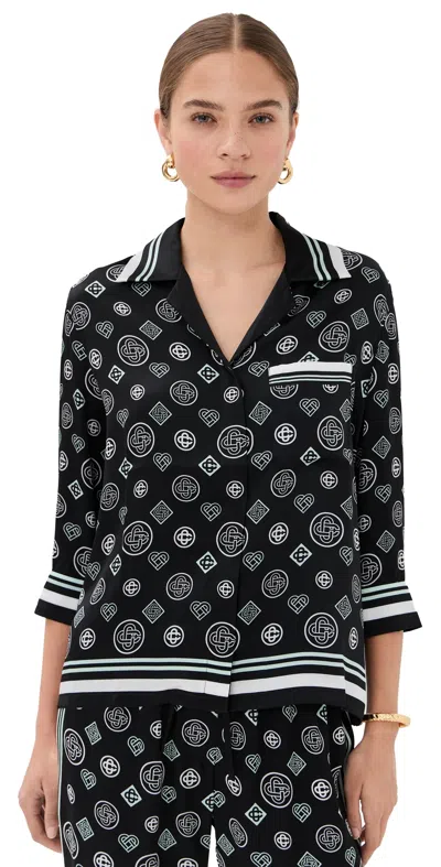Casablanca Silk Satin Pajama Shirt Silk Satin Monogram In Black