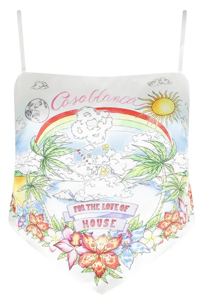 Casablanca Silk Satin Scarf Style Mini Dress Top In Multi
