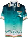 Casablanca La Deesse Du Stade Printed Silk-satin Shirt In Blue