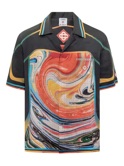 Casablanca Silk Satin Short Sleeve Shirt For Men In Multi