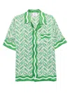 Casablanca Mens Green Ping Pong Ping Pong Monogram Cuban-collar Short-sleeve Silk Shirt In Green