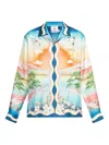 Casablanca Tennis Club Convertible-collar Printed Silk-twill Shirt In Blue