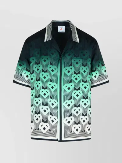 Casablanca Silk Shirt Geometric Pattern Gradient Design In Green