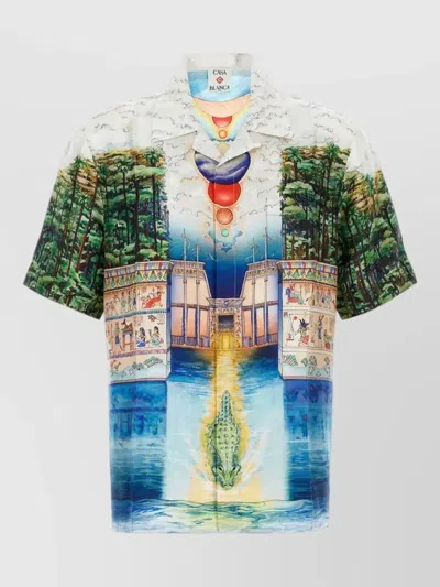 Casablanca Silk Shirt Graphic Print Short Sleeves In Multi