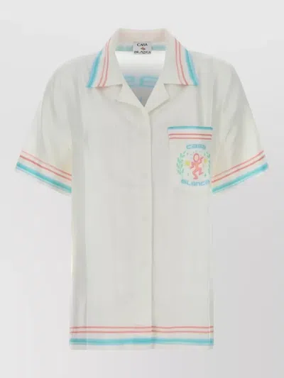Casablanca Silk Shirt Short Sleeves Graphic Print Pocket In White