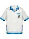 Casablanca White Shirt With Cuban Collar And Maxi Logo Printed On The Back In Silk Man In White