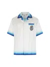 Casablanca White Shirt With Cuban Collar And Maxi Logo Printed On The Back In Silk Man