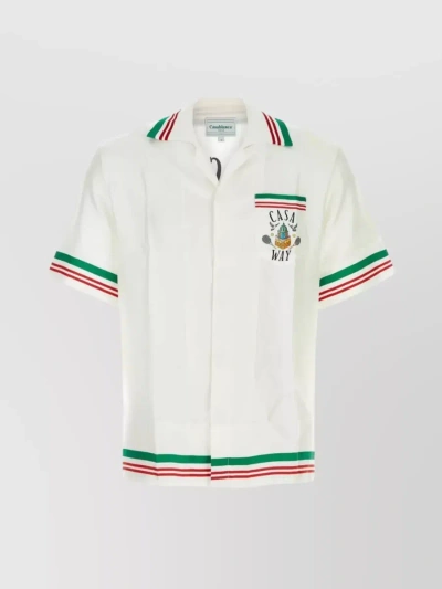Casablanca Silk Shirt With Graphic Print And Striped Trim In Green