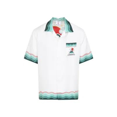 Casablanca Silk Short-sleeved Shirt With Wave In Multi