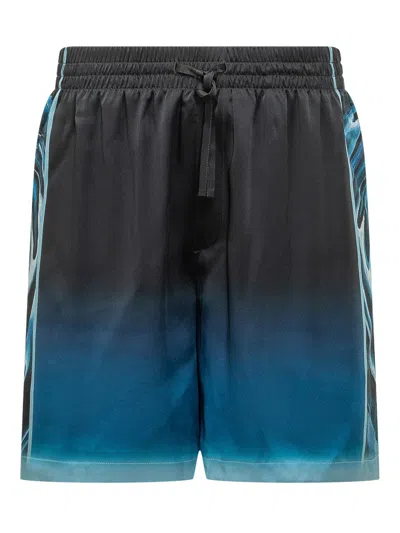 Casablanca Silk Shorts With Artistic Print In Blue