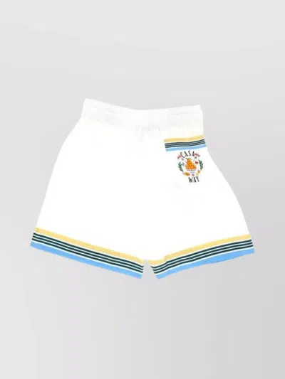 Casablanca Silk Shorts With Drawstrings And Striped Trim In White