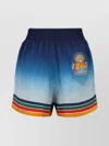 Casablanca Silk Shorts With Embroidered Striped Hem In Blue