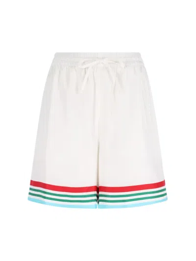 Casablanca Silk Shorts With Multi-color Logo Print In White